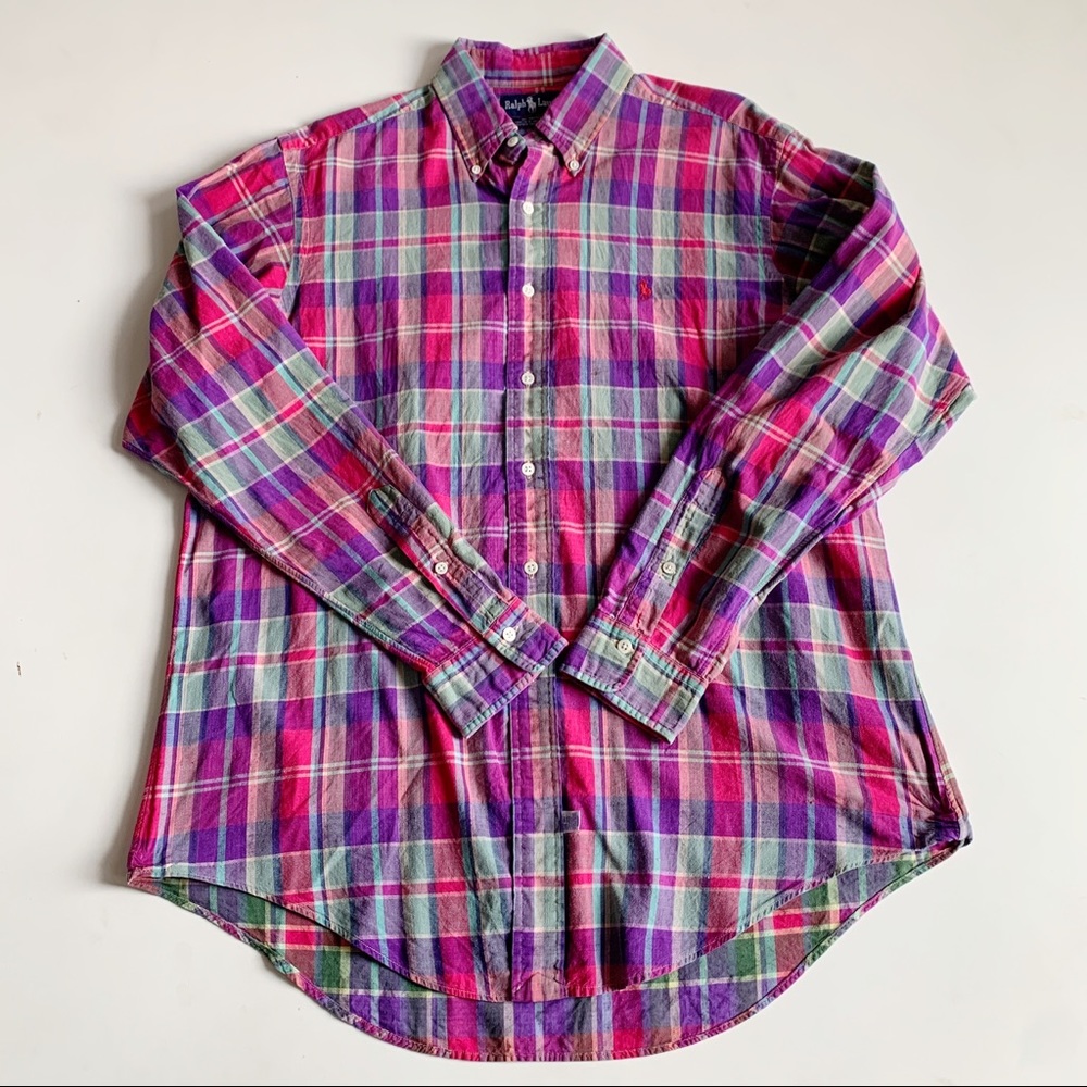 Ralph Lauren Button Down Shirt Plaid Multicolor Size Large